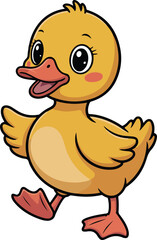 Fototapeta premium A cheerful yellow duckling with a bright orange beak is waddling