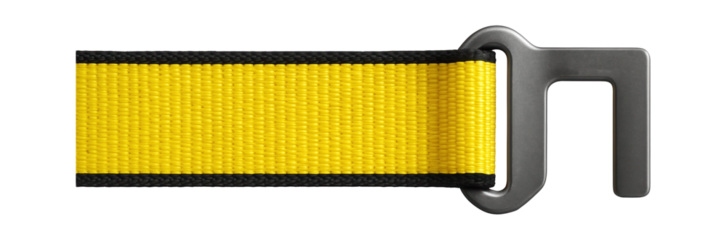 Nylon webbing tie-down with a flat hook end for a DIY home improvement project.