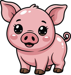 Fototapeta premium A cute cartoon piglet with big, adorable eyes and a joyful expression. It stands, ready for adventure