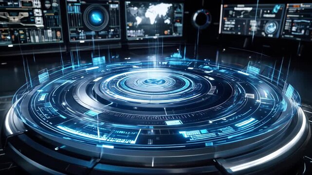 Futuristic Interactive Interface Displaying Dynamic Data