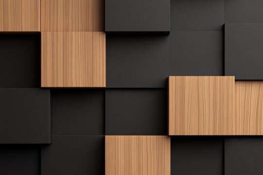 Wooden Cube Design: A captivating, high-angle shot of a geometric pattern with varying depth and textures. This abstract composition features cube-shaped wooden blocks.