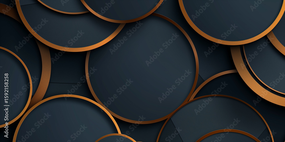 Poster dark gray and gold overlapping circles creating geometric pattern