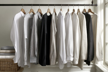 create photorealistic ultraminimalist image featuring contemporary fashion displayed on neutral backgrounds