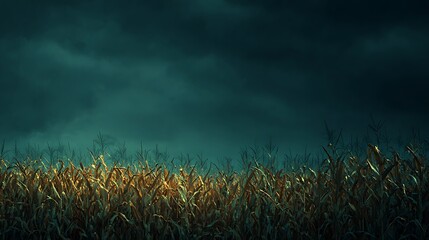 Corn field spooky Halloween horror background, haunted house event .
