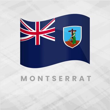 Vibrant Animated Montserrat Flag Waving with Bold Blue Field, Union Jack, and Island Emblem Featuring Erin with Harp Representing Heritage, Culture, and Caribbean Pride