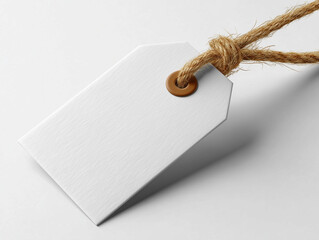 White blank rectangular tag with string on white background