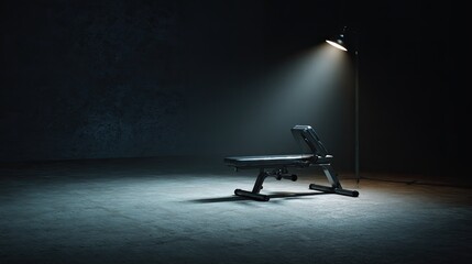 Dark gym bench lit by lamp