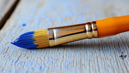 Paintbrush with Blue and Yellow Tip.