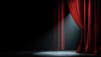 Red stage curtain, spotlight
