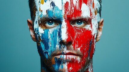 Painted Face Man Studio Portrait.