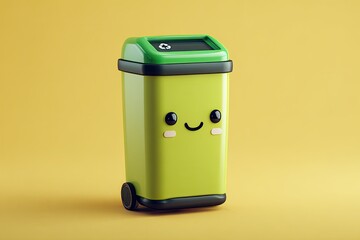 Cute, cartoonish green recycling bin