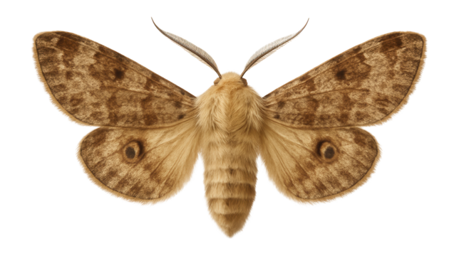 Salt marsh moth with mottled brown wings and subtle eye spots