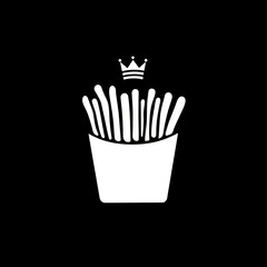 White french fries in a carton with a crown