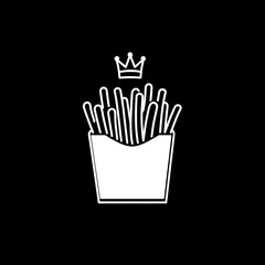 Simple white french fries in a box with a crown