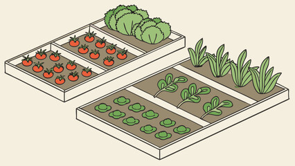 icon style vector of a vegetable garden layout