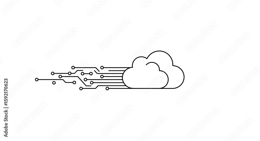 Poster cloud computing connection with circuit lines on a white background
