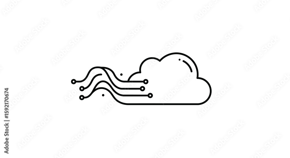 Poster outline of a cloud connected to lines representing data transfer