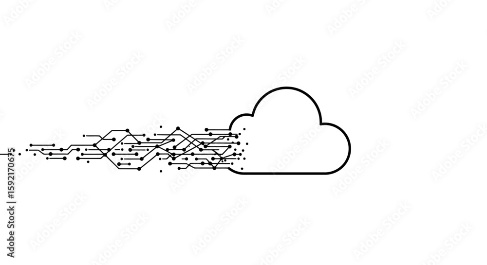 Poster cloud computing concept with circuit board and cloud outline design