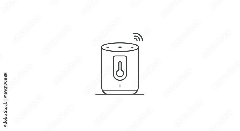 Poster a minimalist line drawing of a smart speaker with wifi symbol above