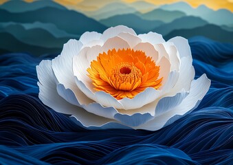 Paper Flower on Blue Waves.