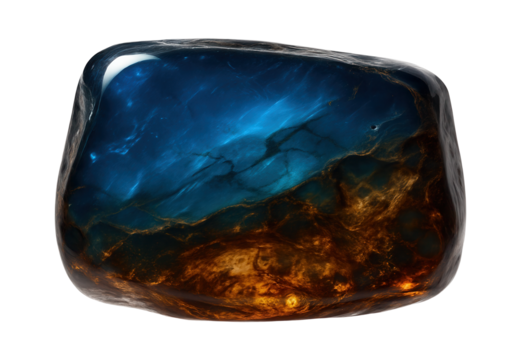 Small chunk of Dominican blue amber with distinctive bluish tones under sunlight