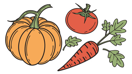 vegetables incluing pumpkin tomato