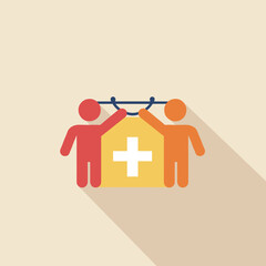 Two people holding a health sign in a flat design style  