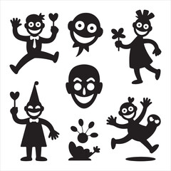Fun April Fool’s Day Comic Faces and Action Silhouettes
