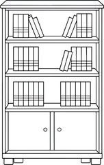 Line drawing of a bookshelf with stacked books ideal for educational visuals or coloring activities