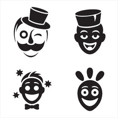 April Fool’s Day Comic Faces and Funny Icons in Silhouette