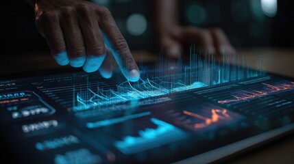 Hand Interacting with Digital Data on a Tablet