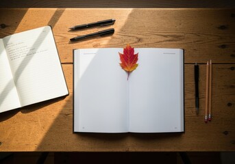 Back to School Still Life: Open Textbook and Stationery on Desk