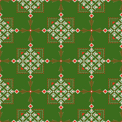 .Geometric ethnic seamless pattern  red and green background design for carpet,curtain,clothing,fabric,wrapping paper,tiles,textiles,batik,texture and wallpaper.Vector background.
