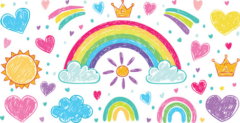 Line marker hand color brush icon set. Arrow stroke sketch pencil underline drawn element colorful shape for text design. Hand drawn heart crown star symbol with playful doodle.arrow, colourful,