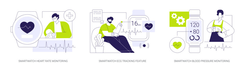Smartwatch healthcare features isolated cartoon vector illustrations se
