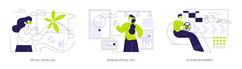 Virtual reality and leisure time isolated cartoon vector illustrations se