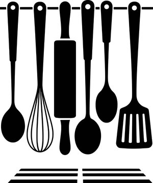 black kitchen utensils hanging clip art preview