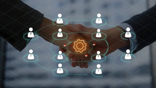 HR, or CRM. concept of company service to recruit customers, network links worldwide, hiring, and recruitment process manage.