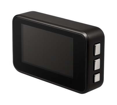 Miniature dash cam with discreet black casing and small LCD screen