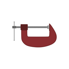 clamp flat design vector illustration isolated on white background. metal c clamp tool used for holding objects workhouse equipment.