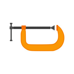 clamp flat design vector illustration isolated on white background. metal c clamp tool used for holding objects workhouse equipment.