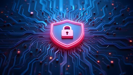 Cyber security concept with padlock on circuit board for data protection online safety