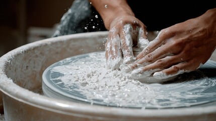Hands shaping clay on a potter's wheel (1)