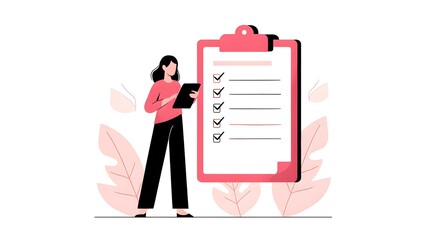 Woman checking task list on clipboard illustration for planning and productivity tips