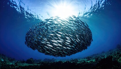 School of fish, underwater, sunlight