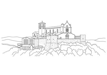 Fototapeta premium Rocca Maggiore in Assisi one line drawing style