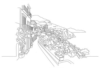 Naklejka premium Via Camerelle in Capri one line drawing style