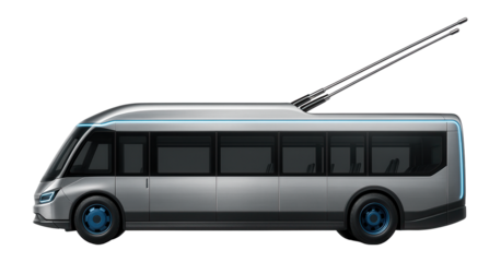 Single-decker trolleybus with a streamlined nose and dual overhead poles