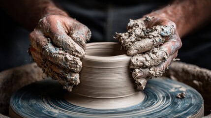 Hands shaping clay on a potter's wheel (2)
