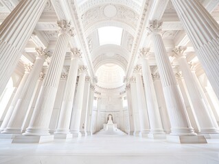 Explore the architectural marvel of an all white building with towering columns and light
